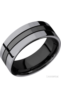 8 mm wide/Flat/Zirconium band with two 3 mm Double Off Center Edge inlays of Tantalum. - NAGI