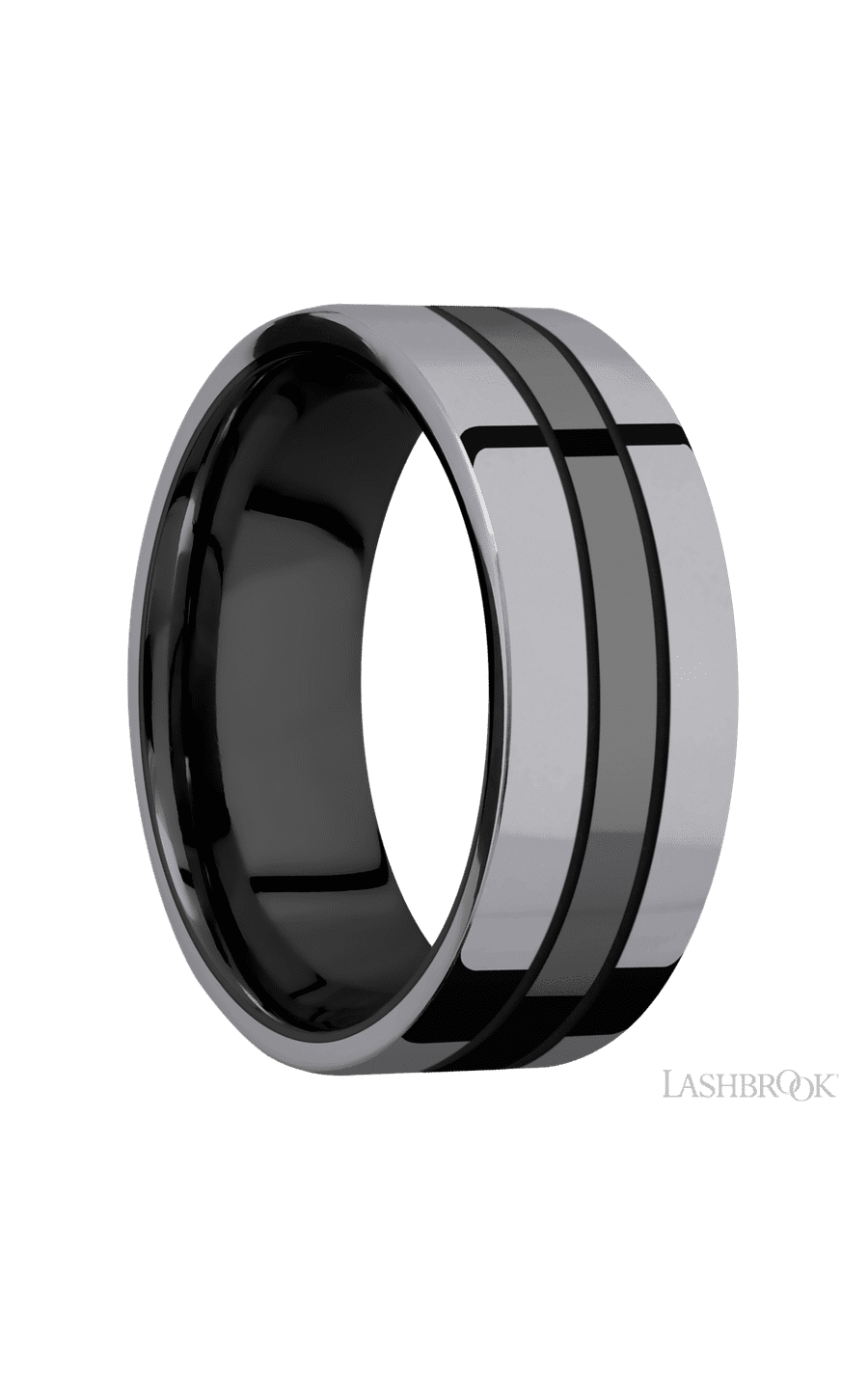 8 mm wide/Flat/Zirconium band with two 3 mm Double Off Center Edge inlays of Tantalum. - NAGI