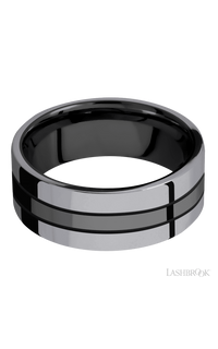 8 mm wide/Flat/Zirconium band with two 3 mm Double Off Center Edge inlays of Tantalum. - NAGI