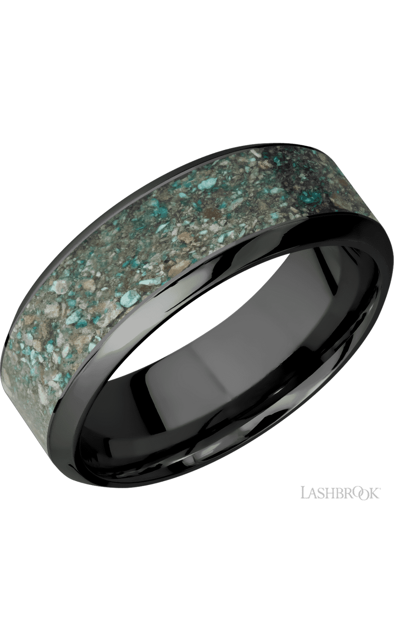 8 mm wide/High Bevel/Zirconium band with one 5 mm Centered inlay of Ocean Jasper. - NAGI
