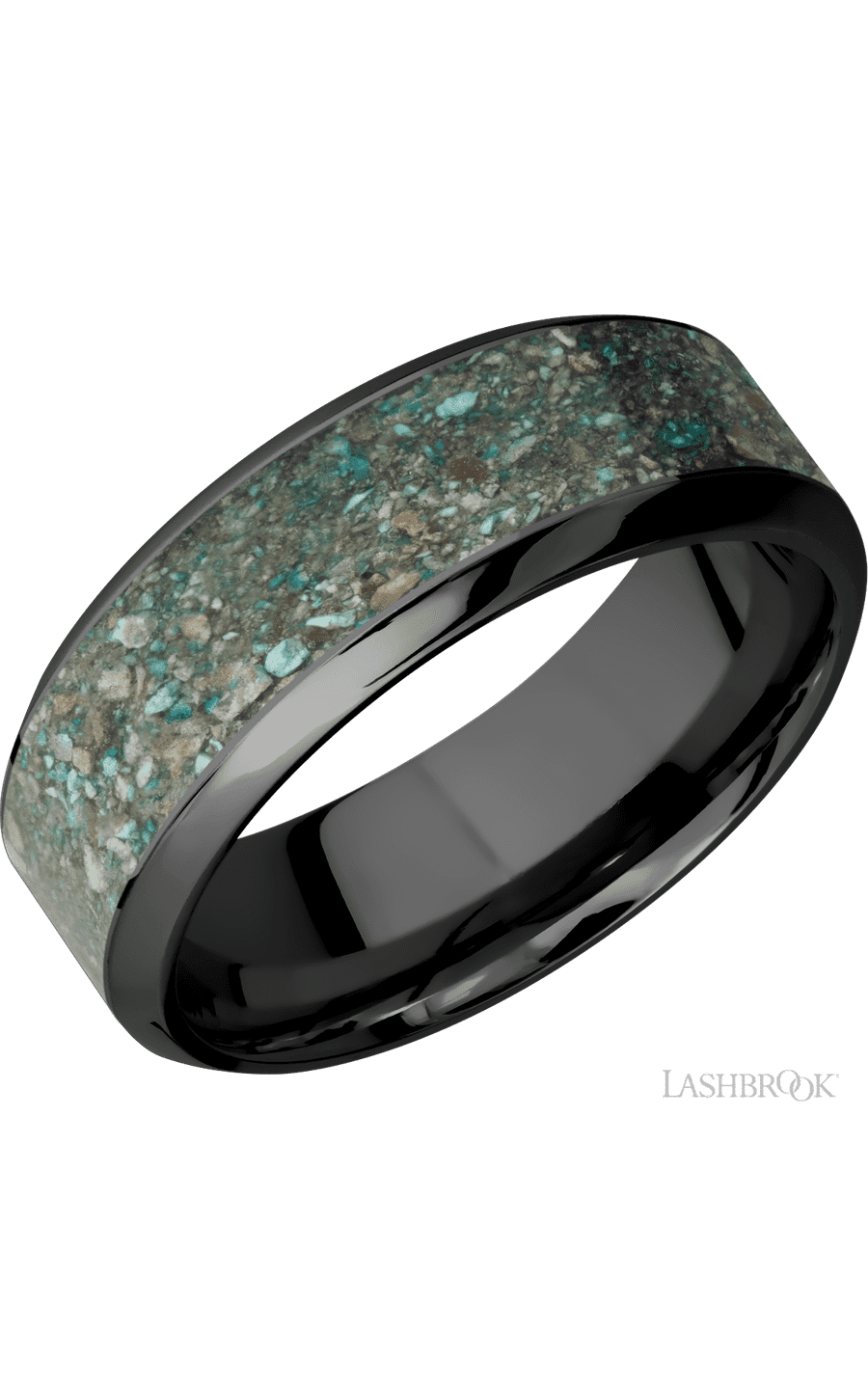 8 mm wide/High Bevel/Zirconium band with one 5 mm Centered inlay of Ocean Jasper. - NAGI