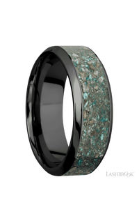 8 mm wide/High Bevel/Zirconium band with one 5 mm Centered inlay of Ocean Jasper. - NAGI