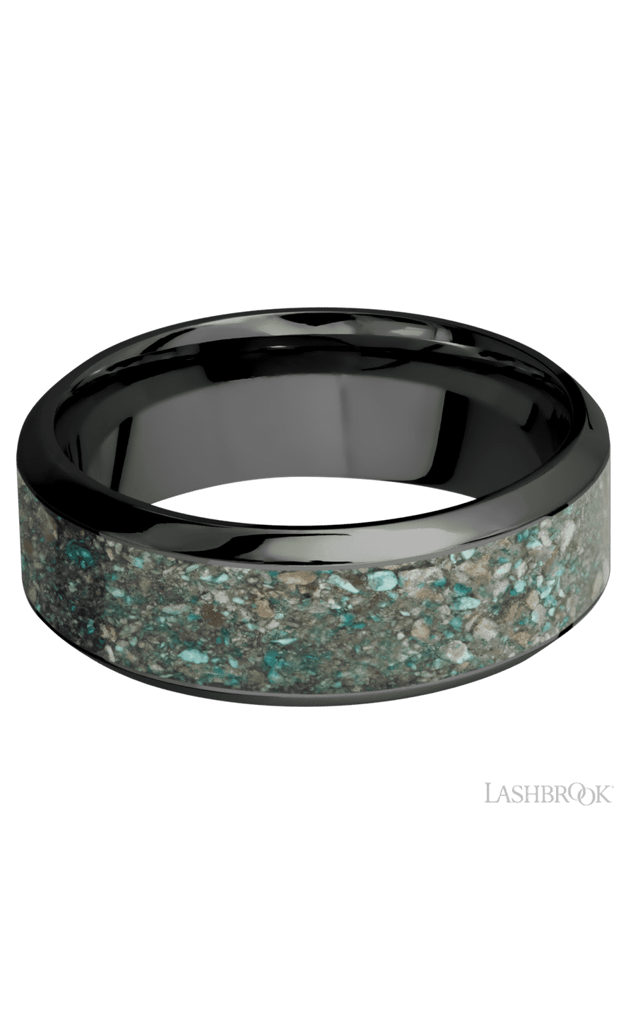 8 mm wide/High Bevel/Zirconium band with one 5 mm Centered inlay of Ocean Jasper. - NAGI