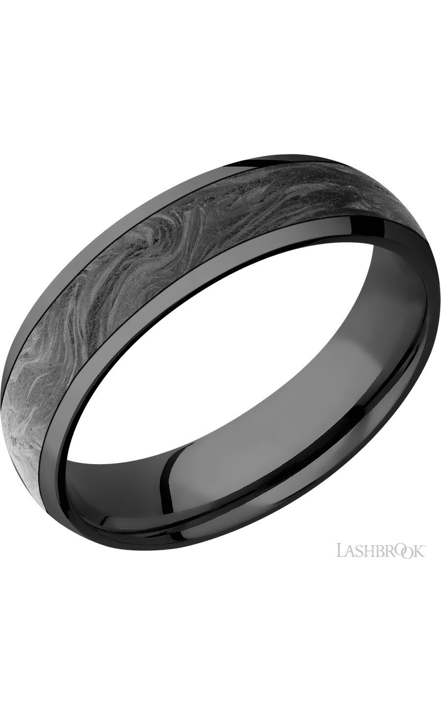 6 mm wide/Domed/Zirconium band with one 4 mm Centered inlay of Forged Carbon Fiber. - NAGI