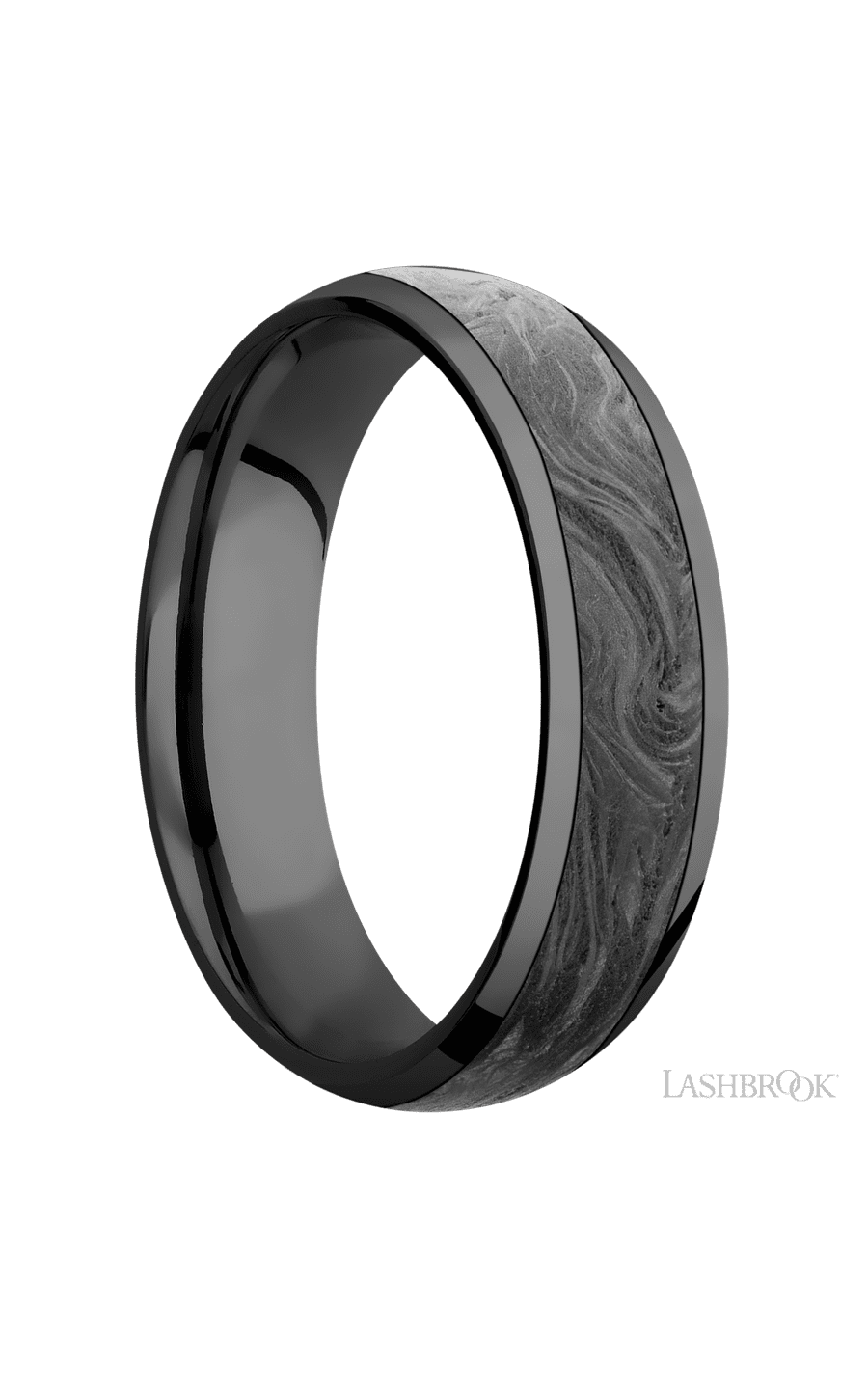 6 mm wide/Domed/Zirconium band with one 4 mm Centered inlay of Forged Carbon Fiber. - NAGI