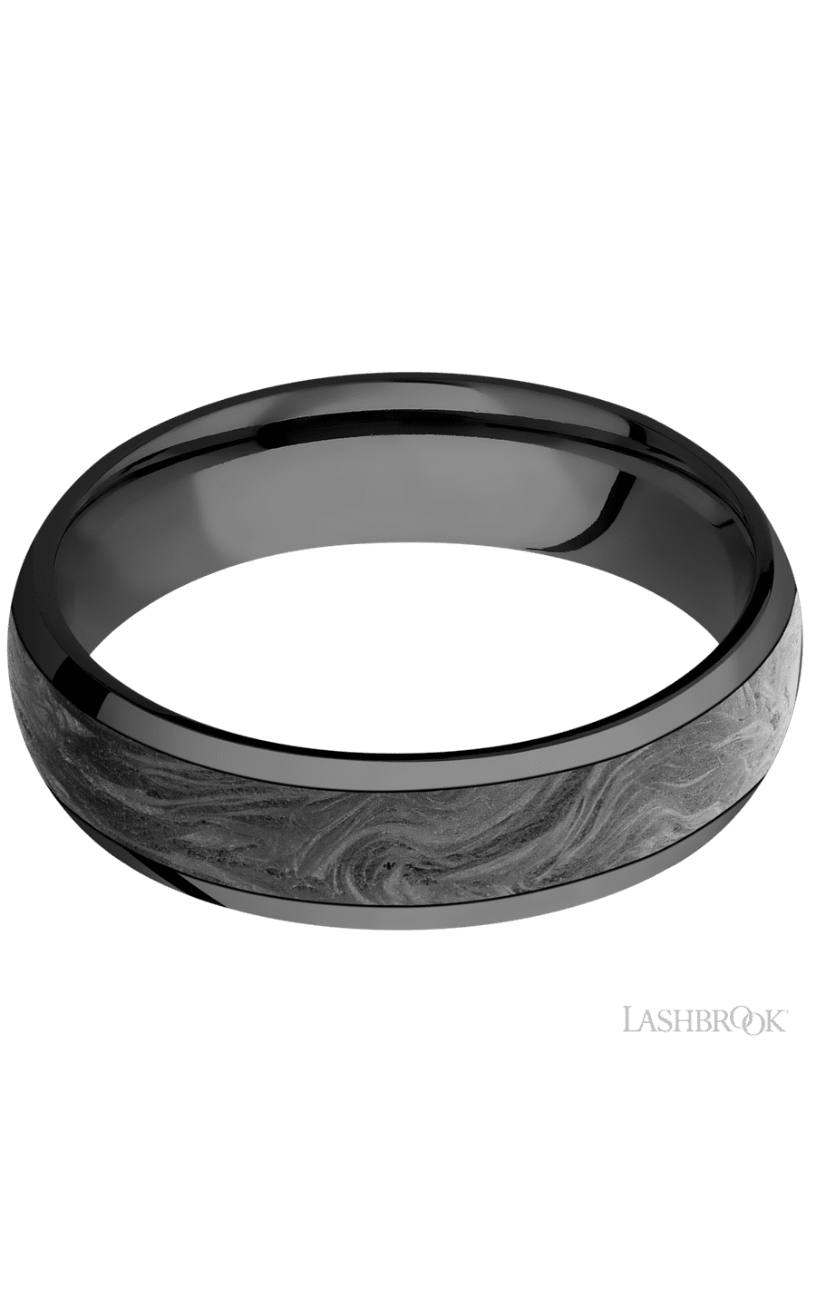 6 mm wide/Domed/Zirconium band with one 4 mm Centered inlay of Forged Carbon Fiber. - NAGI