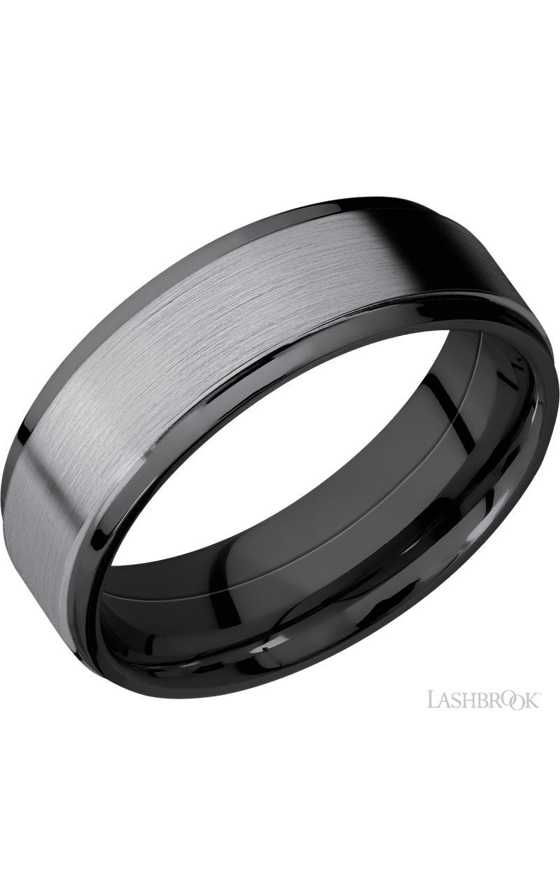 7 mm wide/Flat Grooved Edges/Zirconium band with one 5 mm Raised Centered inlay of Tantalum. - NAGI