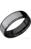 7 mm wide/Flat Grooved Edges/Zirconium band with one 5 mm Raised Centered inlay of Tantalum.