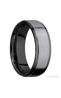 7 mm wide/Flat Grooved Edges/Zirconium band with one 5 mm Raised Centered inlay of Tantalum. - NAGI
