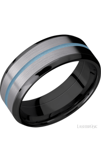 8 mm wide/Beveled/Zirconium band featuring inlays of Tantalum and Polar Blue. - NAGI