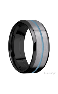 8 mm wide/Beveled/Zirconium band featuring inlays of Tantalum and Polar Blue. - NAGI