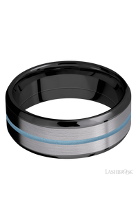 8 mm wide/Beveled/Zirconium band featuring inlays of Tantalum and Polar Blue. - NAGI
