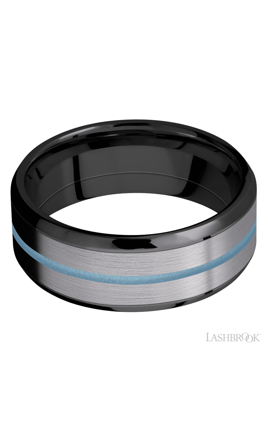 8 mm wide/Beveled/Zirconium band featuring inlays of Tantalum and Polar Blue. - NAGI