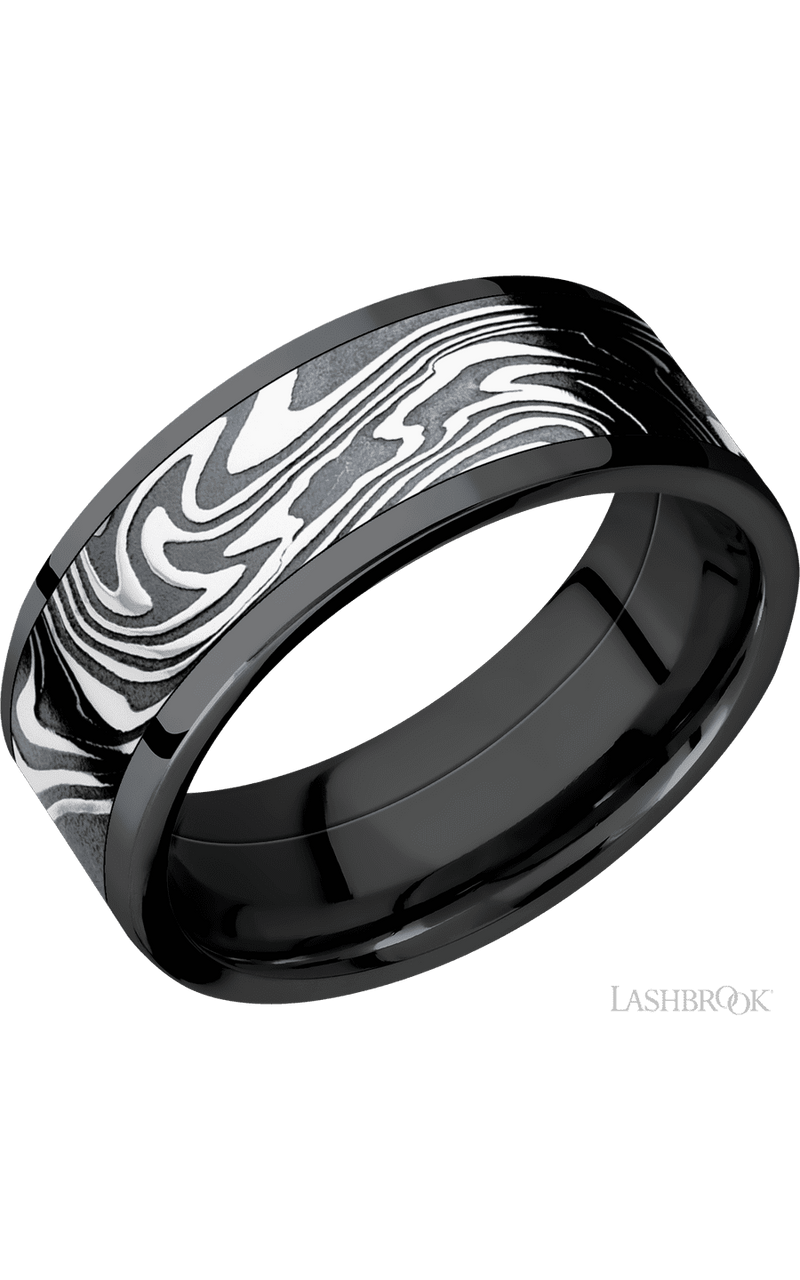 8 mm wide/Flat/Zirconium band with one 6 mm Centered inlay of Kinetic. - NAGI