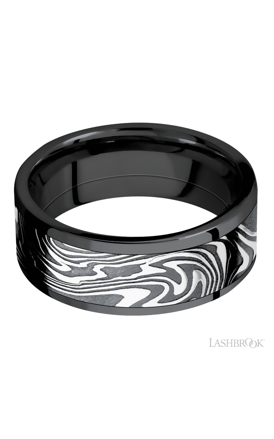 8 mm wide/Flat/Zirconium band with one 6 mm Centered inlay of Kinetic. - NAGI