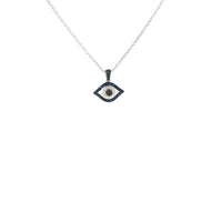 18K White Gold Evil Eye Sapphire Black Diamond and White Diamond Pendant