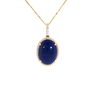 18K Yellow Gold Oval Blue Lapis Diamond Pendant
