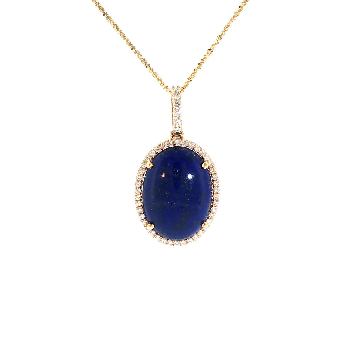 18K Yellow Gold Oval Blue Lapis Diamond Pendant