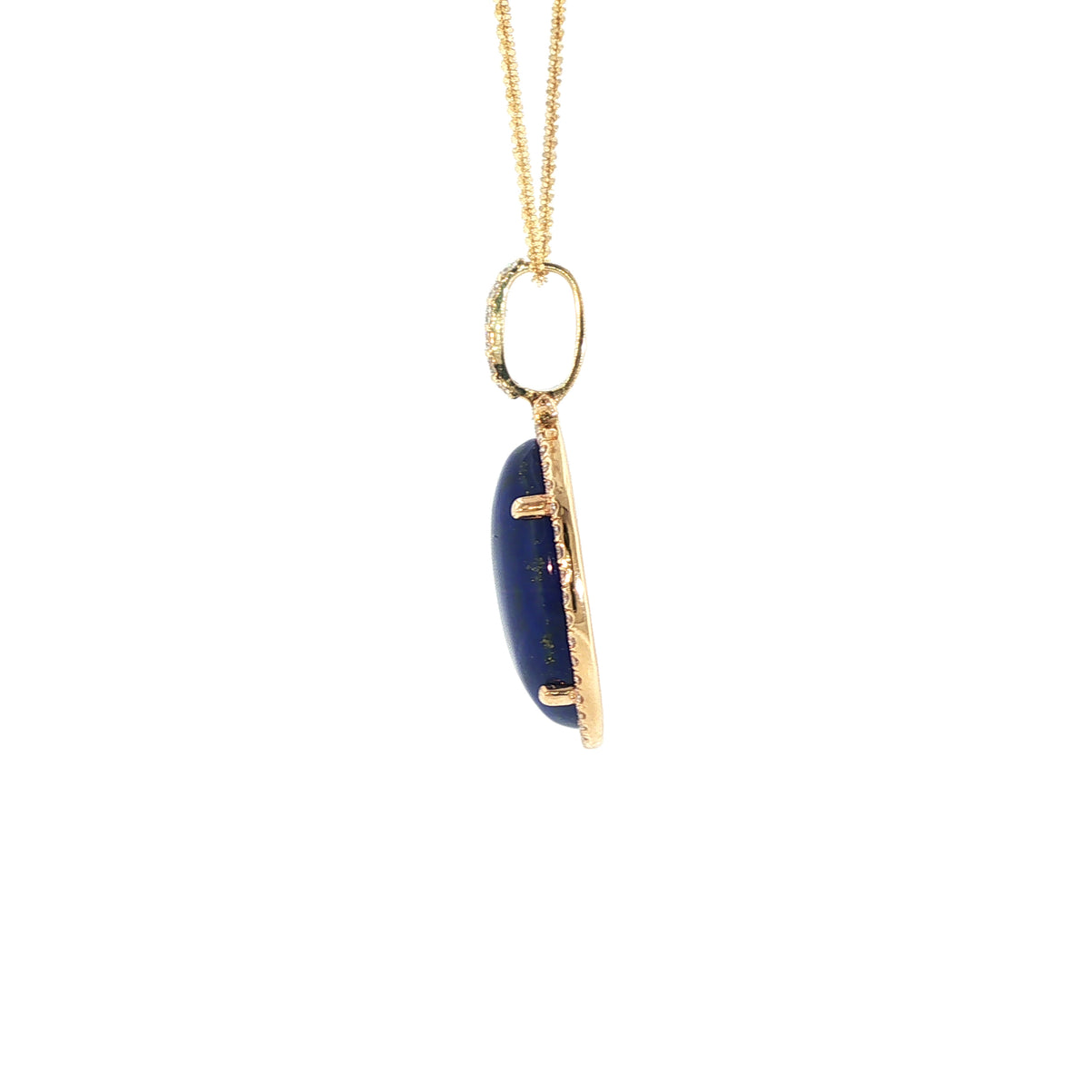 18K Yellow Gold Oval Blue Lapis Diamond Pendant
