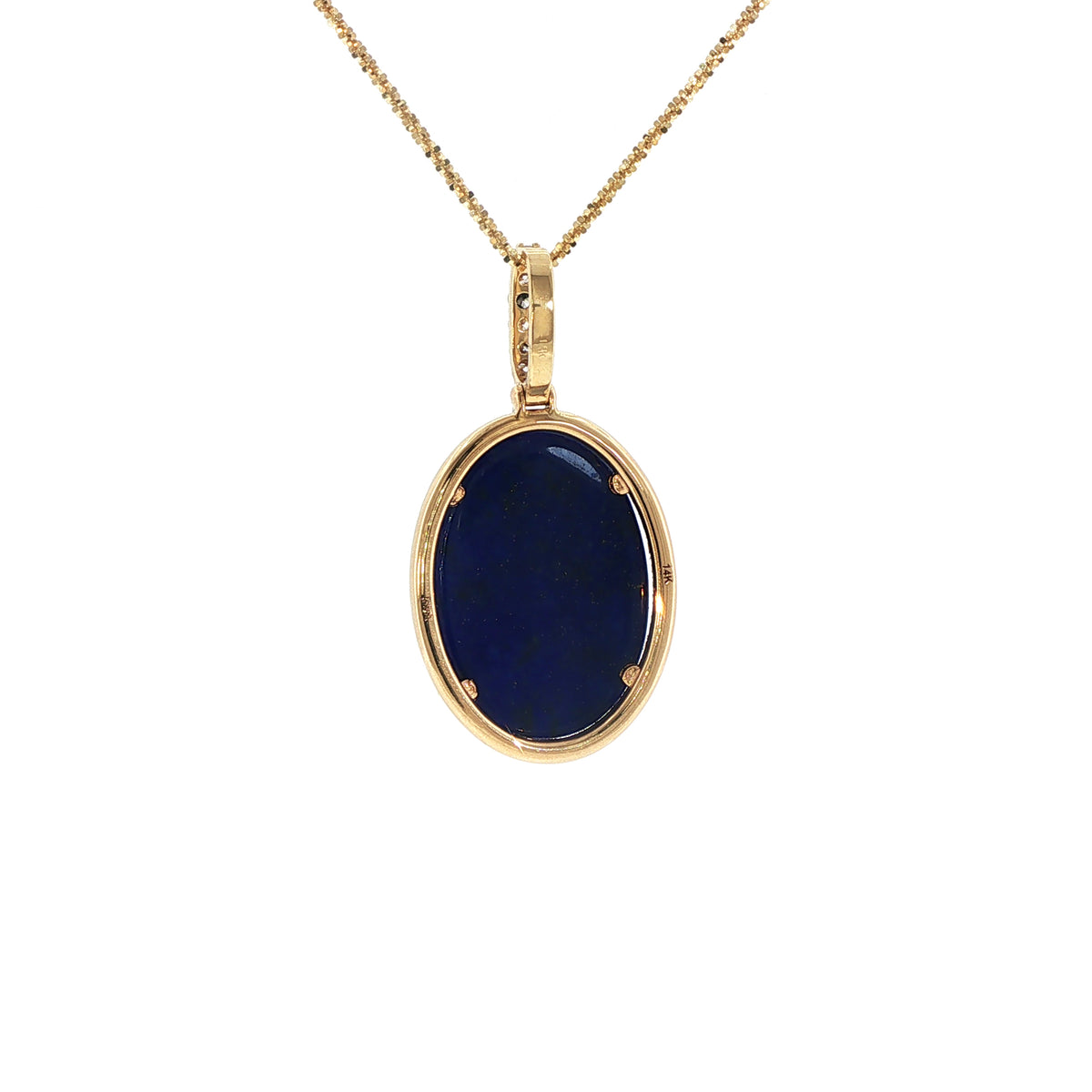 18K Yellow Gold Oval Blue Lapis Diamond Pendant