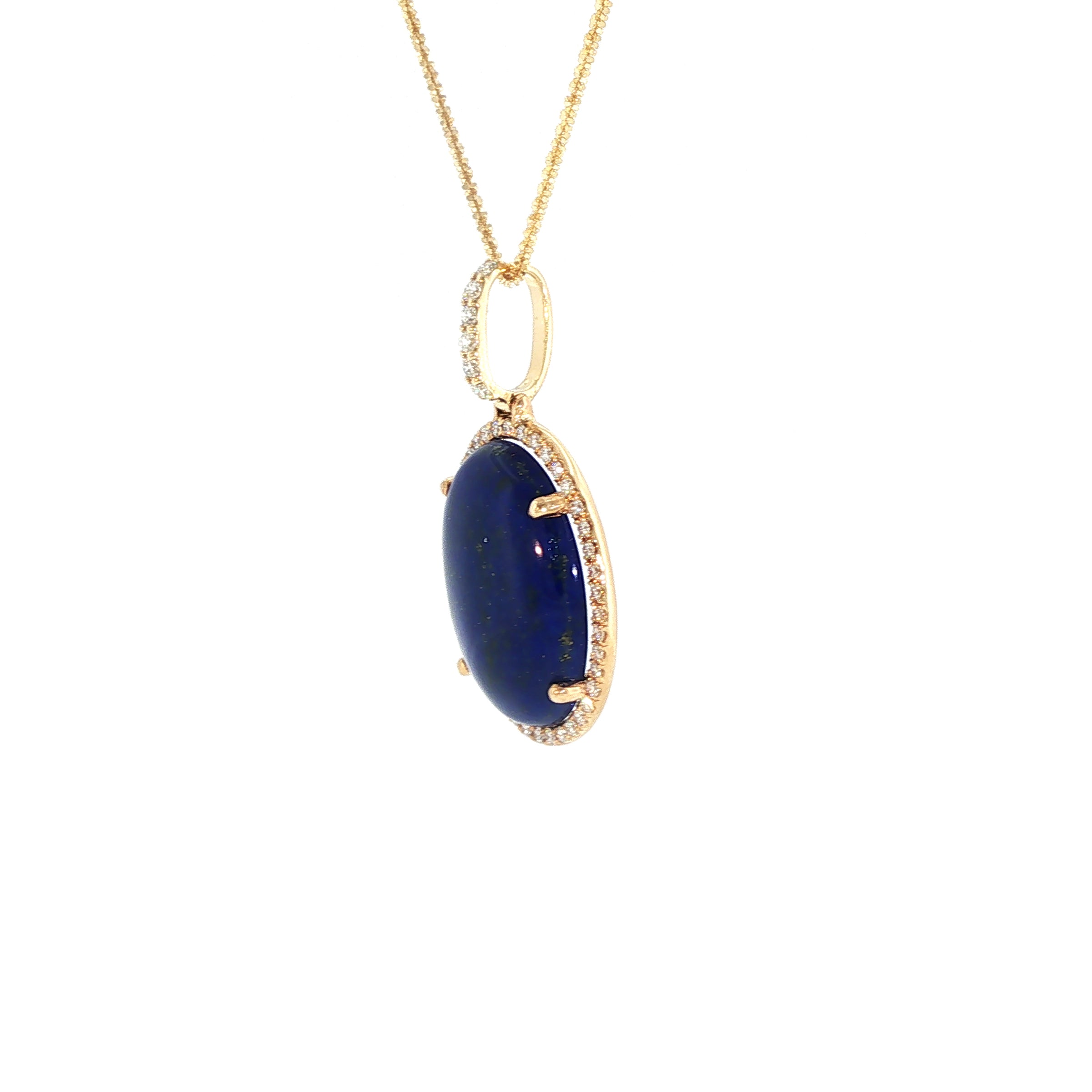 18K Yellow Gold Oval Blue Lapis Diamond Pendant