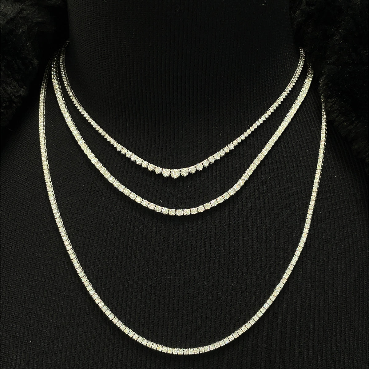 14K White Gold Classic Diamond Tennis Necklace 23" Long