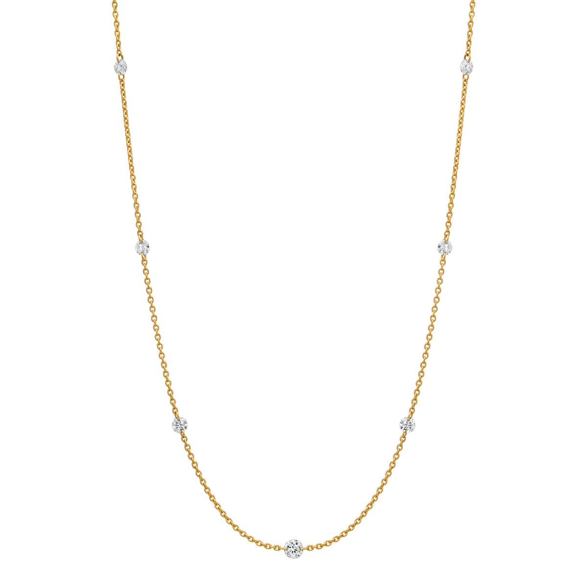 18K Yellow Gold Diamond by the Yard Floating Graduated Diamond Necklace