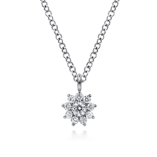 Gabriel & Co. 14K White Gold Diamond Flower Pendant Necklace