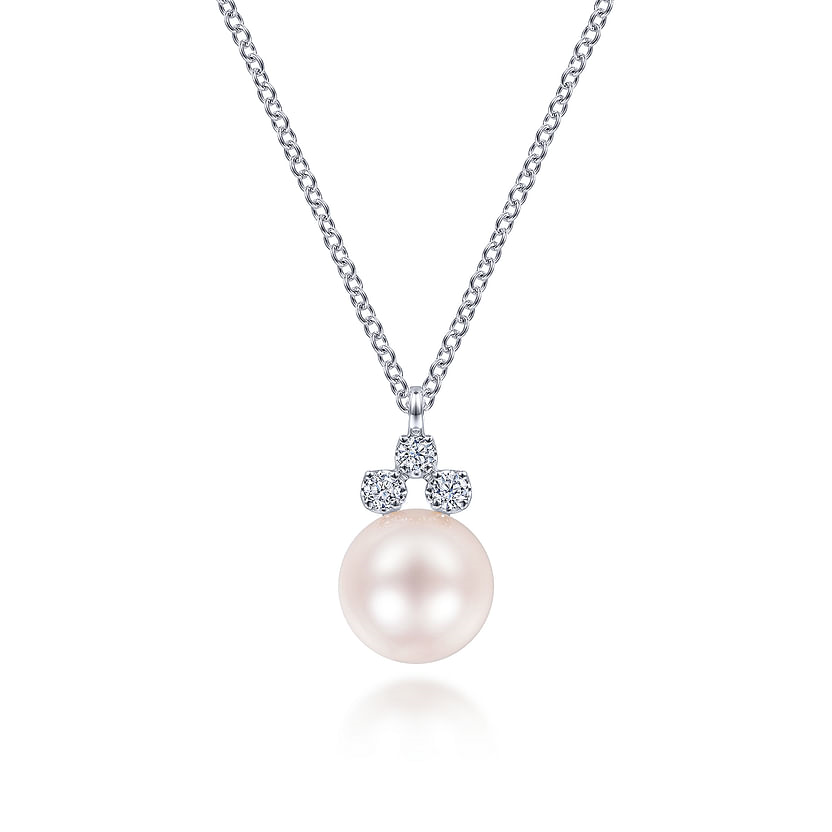 Gabriel & Co. 14K White Gold Diamond and Pearl Pendant Necklace