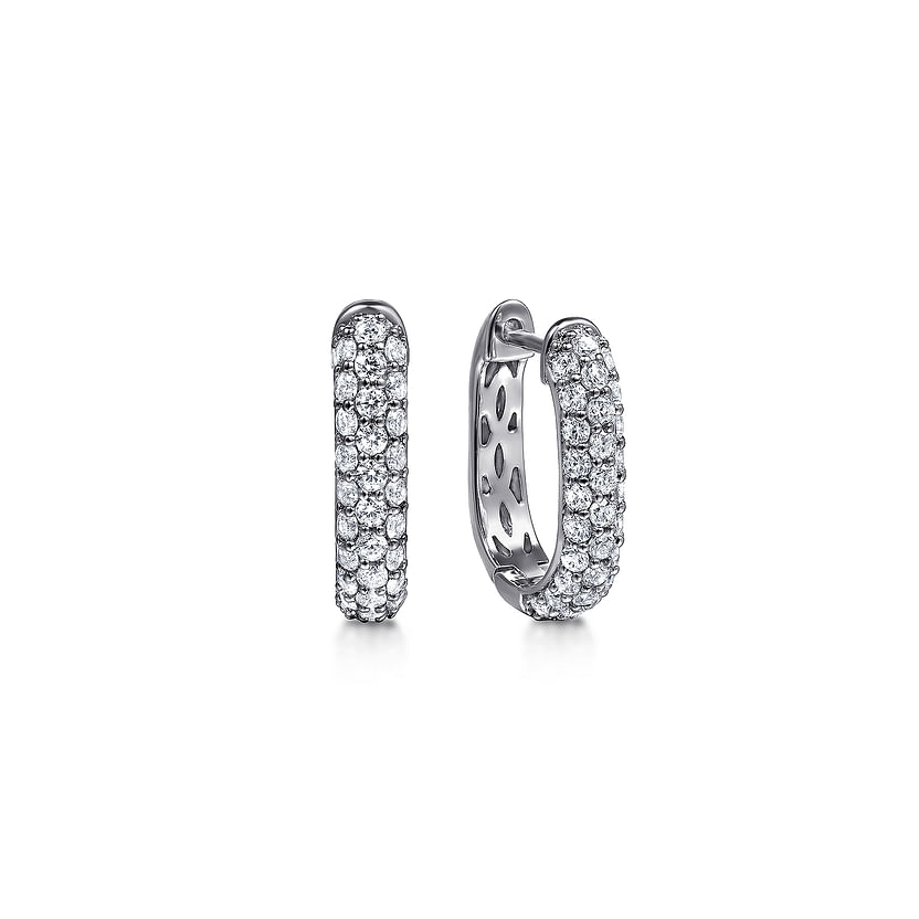 Gabriel & Co. 14K White Gold Pave Diamond Classic Oval Hoop Earrings