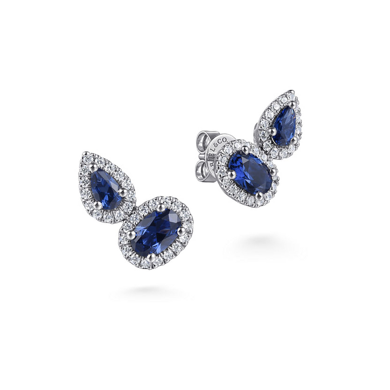 Gabriel & Co. 14K White Gold Toi et Moi Sapphire and Diamond Halo Stud Earrings - NAGI
