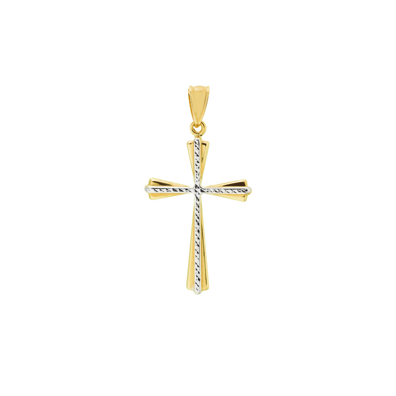 14K Two Tone High Polish Base with Diamond Cut Design Cross - NAGI