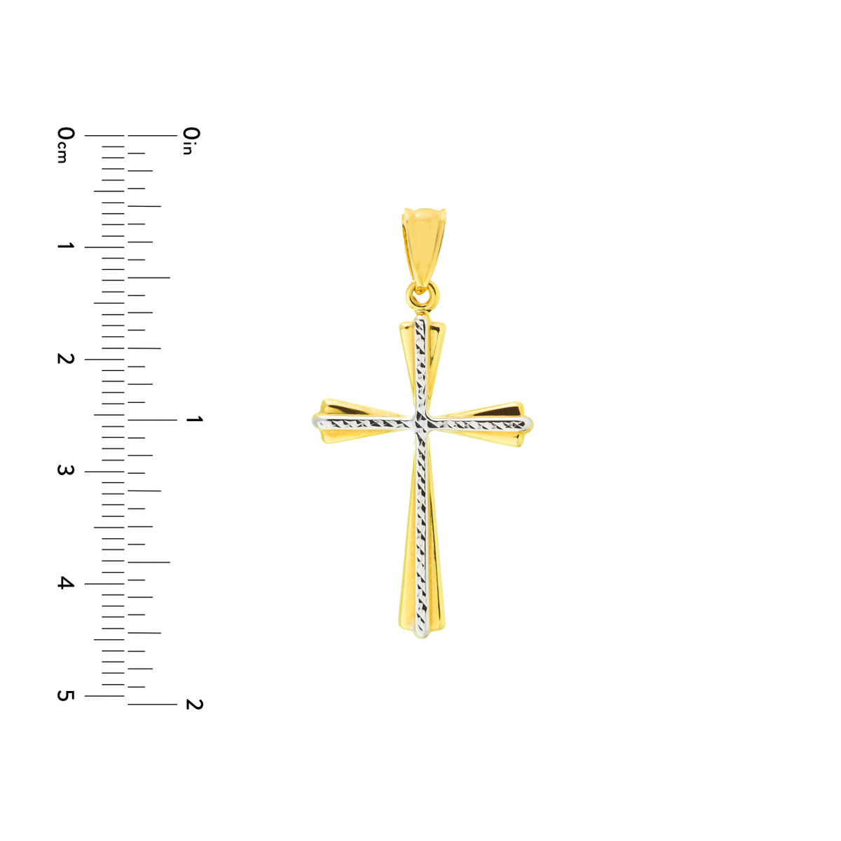14K Two Tone High Polish Base with Diamond Cut Design Cross - NAGI