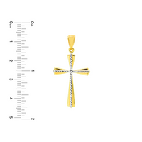14K Two Tone High Polish Base with Diamond Cut Design Cross