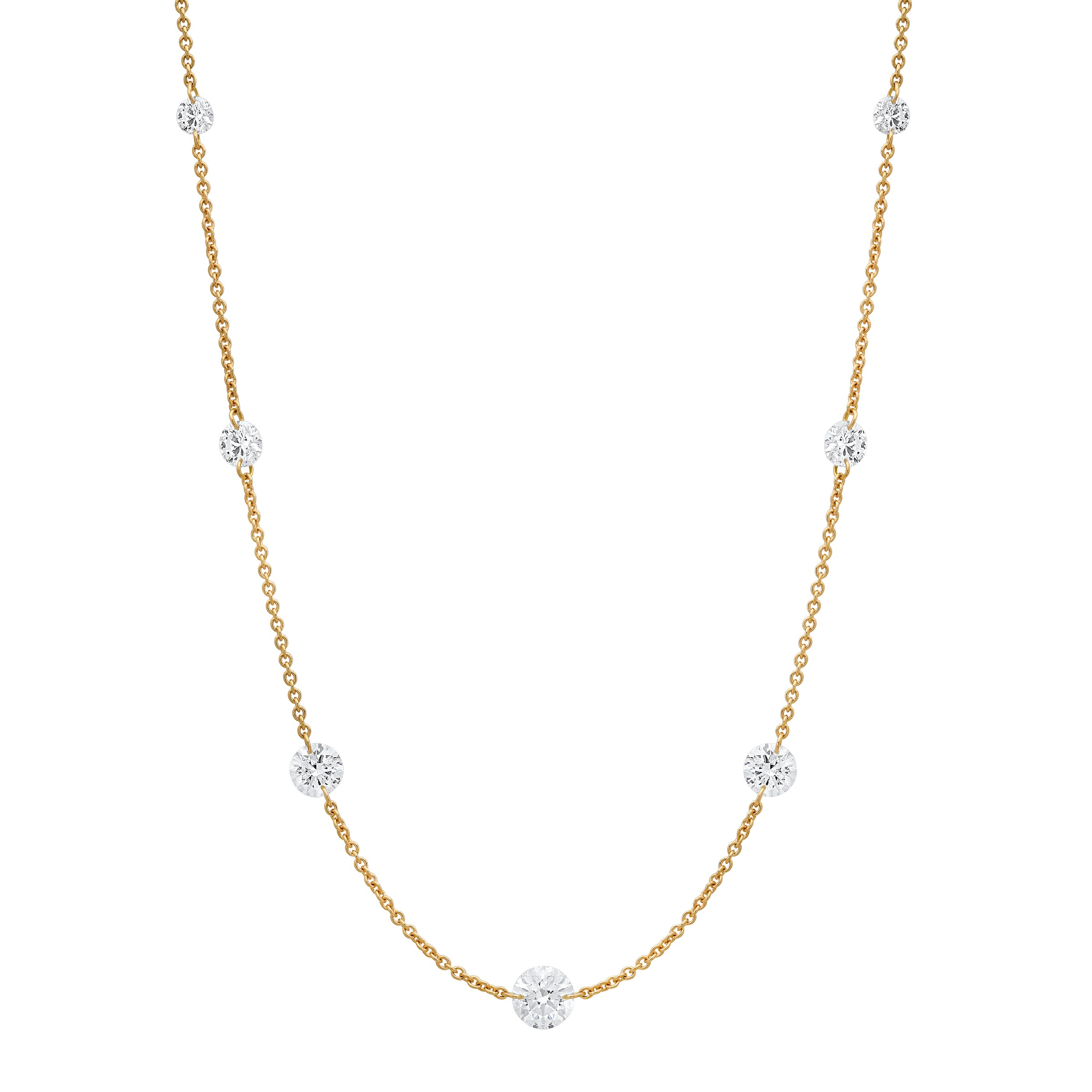 18K Yellow Gold Floating Diamond by the Yard Graduated Necklace