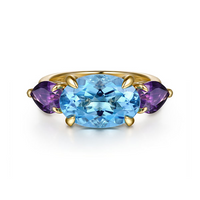 Gabriel & Co. 14K Yellow Gold Blue Topaz and Amethyst Signet Ring