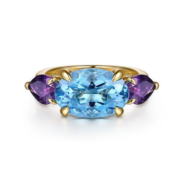 Gabriel & Co. 14K Yellow Gold Blue Topaz and Amethyst Signet Ring