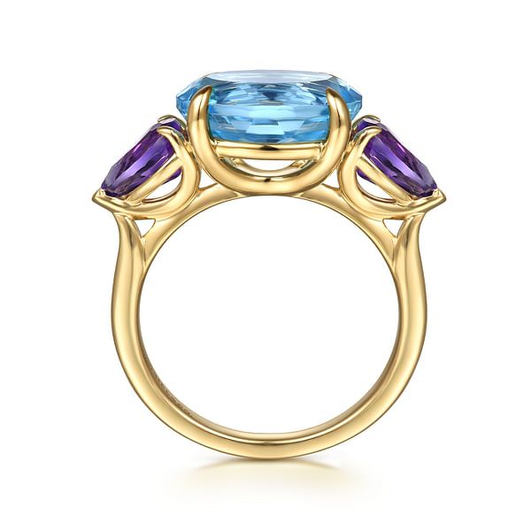 Gabriel & Co. 14K Yellow Gold Blue Topaz and Amethyst Signet Ring - NAGI