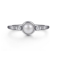 Gabriel & Co. Sterling Silver Diamond Bujukan Pearl Ladies Ring