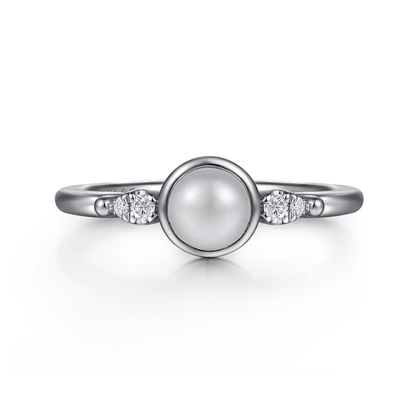Gabriel & Co. Sterling Silver Diamond Bujukan Pearl Ladies Ring