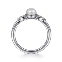 Gabriel & Co. Sterling Silver Diamond Bujukan Pearl Ladies Ring