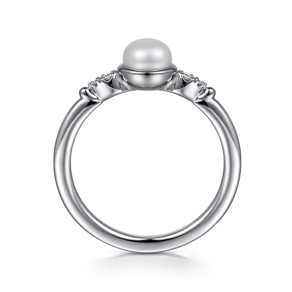 Gabriel & Co. Sterling Silver Diamond Bujukan Pearl Ladies Ring
