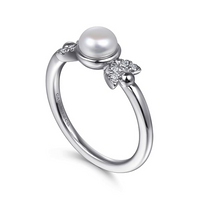 Gabriel & Co. Sterling Silver Diamond Bujukan Pearl Ladies Ring
