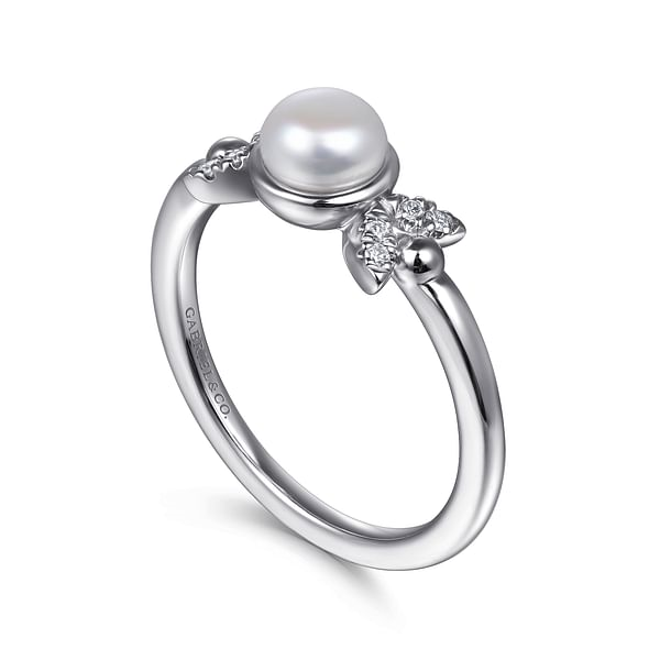 Gabriel & Co. Sterling Silver Diamond Bujukan Pearl Ladies Ring