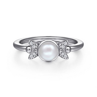 Gabriel & Co. Sterling Silver Diamond Bujukan Pearl Ladies Ring
