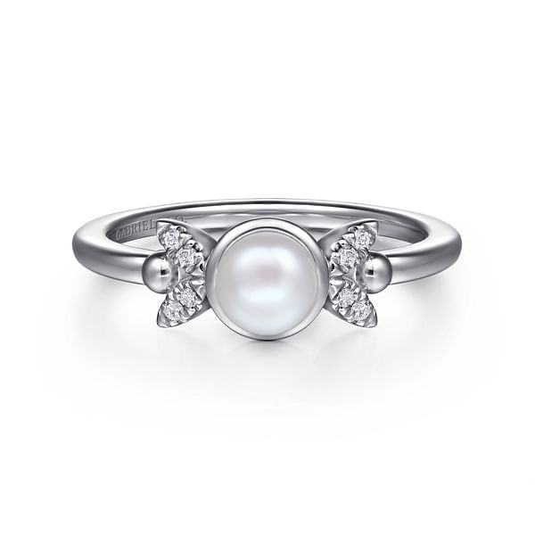 Gabriel & Co. Sterling Silver Diamond Bujukan Pearl Ladies Ring