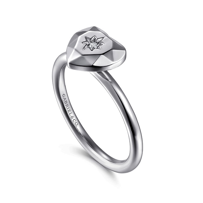 Gabriel & Co. Sterling Silver Diamond Cut Heart Ladies Ring