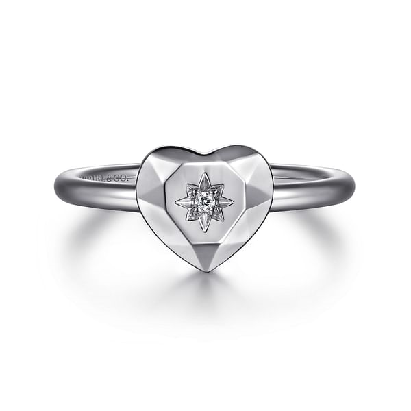 Gabriel & Co. Sterling Silver Diamond Cut Heart Ladies Ring