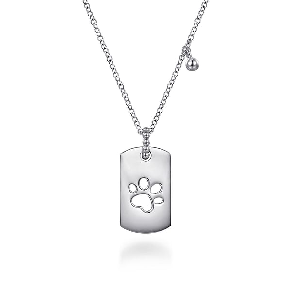 Gabriel & Co. Sterling Silver Bujukan Dog Tag Paw Print Necklace