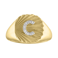 14k yellow gold signet ring with "E" initial